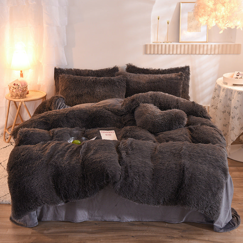 Funda nórdica de lujo de vellón grueso tamaño Queen King, cálida para cama de invierno, funda de edredón, funda de almohada, ropa de cama mullida y peluda, juego de cama de invierno para mantener el calor.