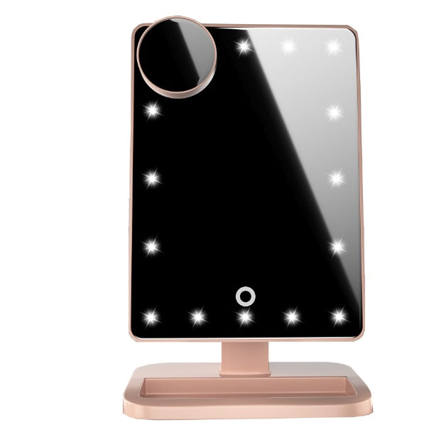Touchscreen-Schminkspiegel mit 20 LED-Lichtern, Bluetooth-Musiklautsprecher, 10-fach vergrößernden Spiegellichtern