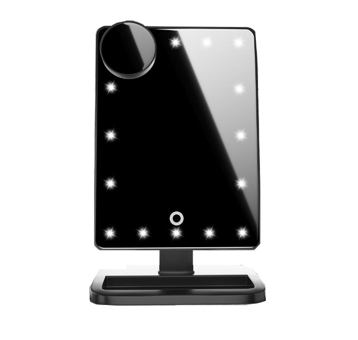 Touchscreen-Schminkspiegel mit 20 LED-Lichtern, Bluetooth-Musiklautsprecher, 10-fach vergrößernden Spiegellichtern