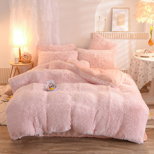Luxuriöser dicker Fleece-Bettbezug Queen King Winter Warm Bett Quilt Cover Kissenbezug Flauschiger Plüsch Shaggy Bettwäsche Bettwäsche Set Winter Körper Warm halten