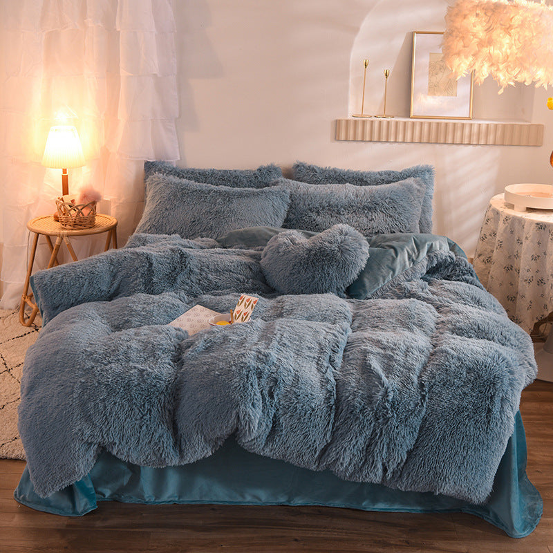 Funda nórdica de lujo de vellón grueso tamaño Queen King, cálida para cama de invierno, funda de edredón, funda de almohada, ropa de cama mullida y peluda, juego de cama de invierno para mantener el calor.