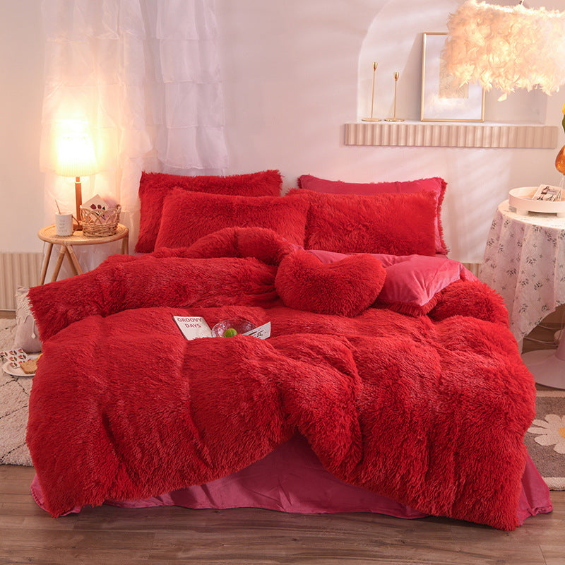 Funda nórdica de lujo de vellón grueso tamaño Queen King, cálida para cama de invierno, funda de edredón, funda de almohada, ropa de cama mullida y peluda, juego de cama de invierno para mantener el calor.