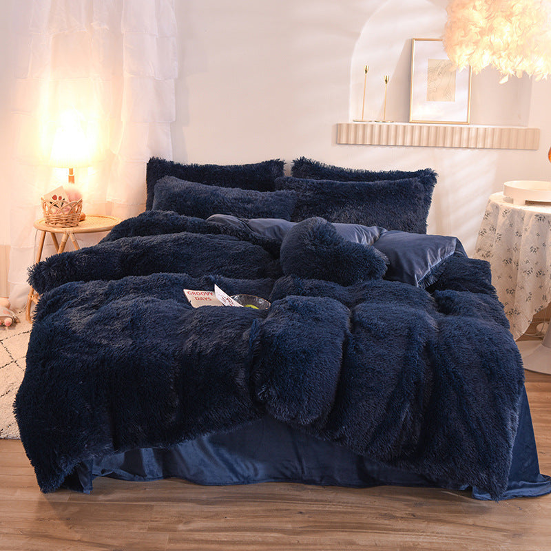 Funda nórdica de lujo de vellón grueso tamaño Queen King, cálida para cama de invierno, funda de edredón, funda de almohada, ropa de cama mullida y peluda, juego de cama de invierno para mantener el calor.
