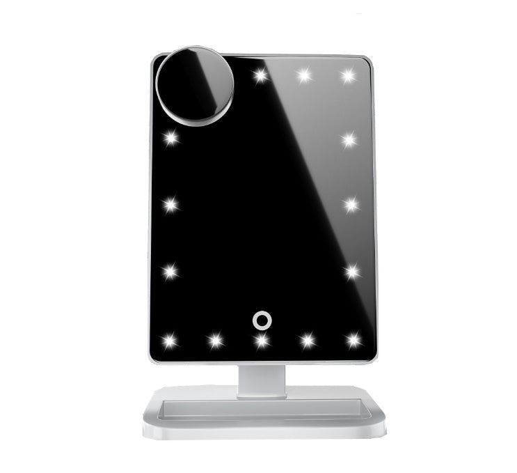 Touchscreen-Schminkspiegel mit 20 LED-Lichtern, Bluetooth-Musiklautsprecher, 10-fach vergrößernden Spiegellichtern