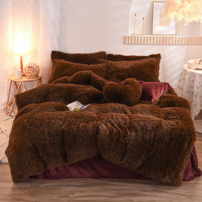 Funda nórdica de lujo de vellón grueso tamaño Queen King, cálida para cama de invierno, funda de edredón, funda de almohada, ropa de cama mullida y peluda, juego de cama de invierno para mantener el calor.