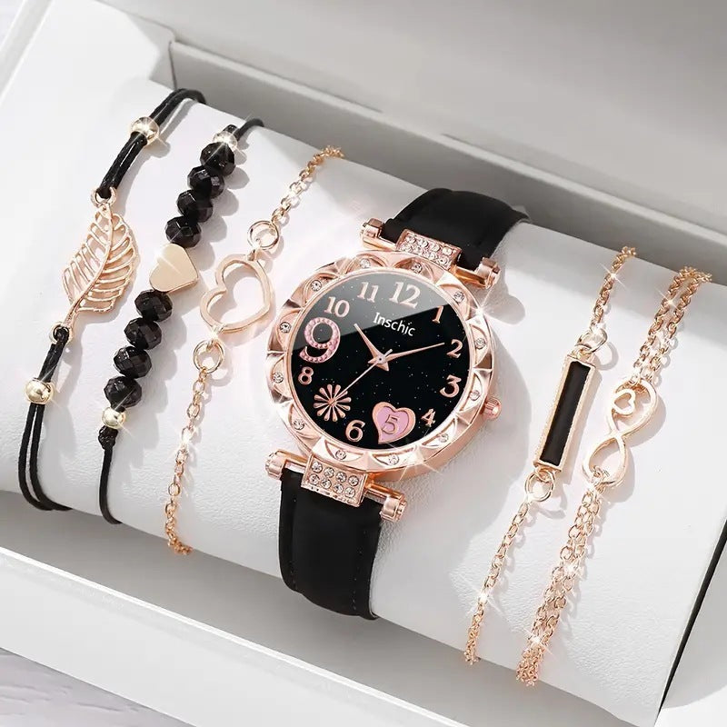 Damen Diamant Zifferblatt Gürtel Quarzuhr Perlen Armband Anzug