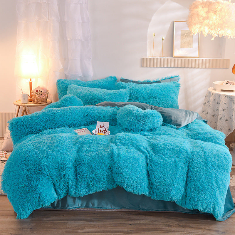 Funda nórdica de lujo de vellón grueso tamaño Queen King, cálida para cama de invierno, funda de edredón, funda de almohada, ropa de cama mullida y peluda, juego de cama de invierno para mantener el calor.