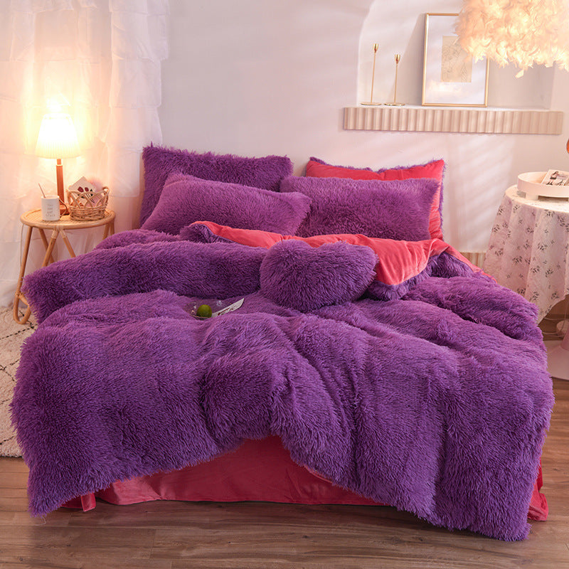 Funda nórdica de lujo de vellón grueso tamaño Queen King, cálida para cama de invierno, funda de edredón, funda de almohada, ropa de cama mullida y peluda, juego de cama de invierno para mantener el calor.