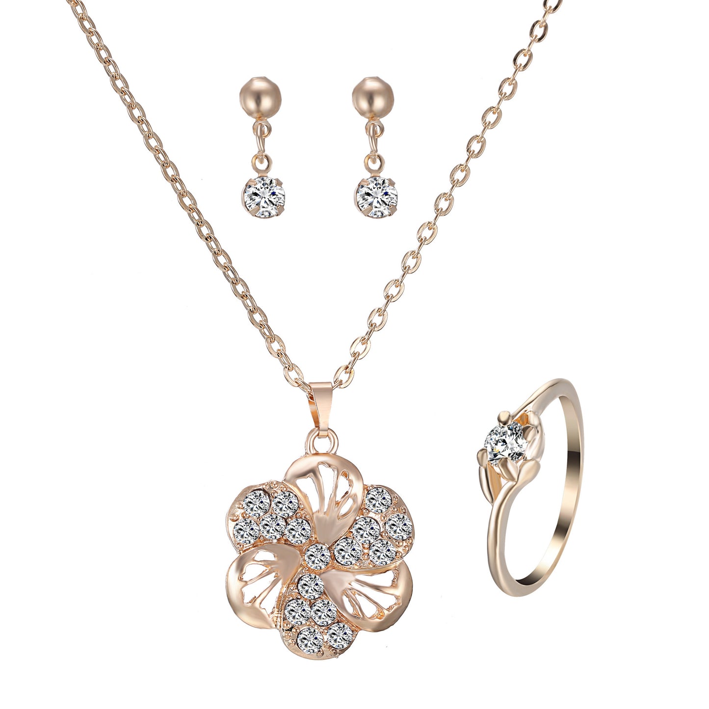 Conjunto de joyas con colgante de corazón y diamantes de imitación