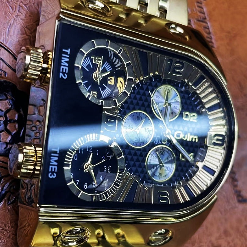 Herrenuhr mit großem Zifferblatt und Leuchtfunktion für mehrere Zeitzonen