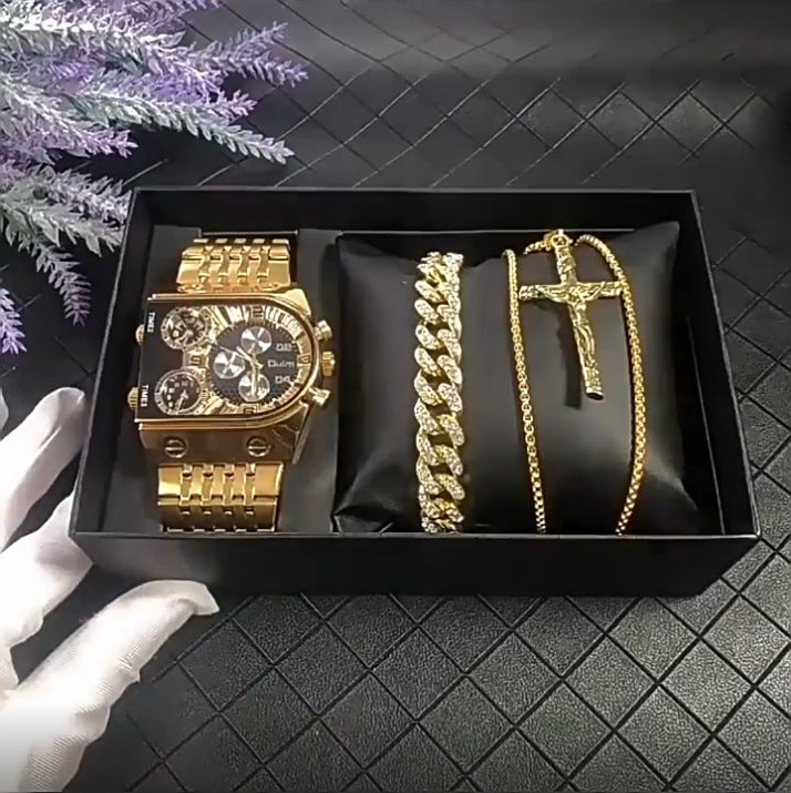 Herrenuhr mit großem Zifferblatt und Leuchtfunktion für mehrere Zeitzonen