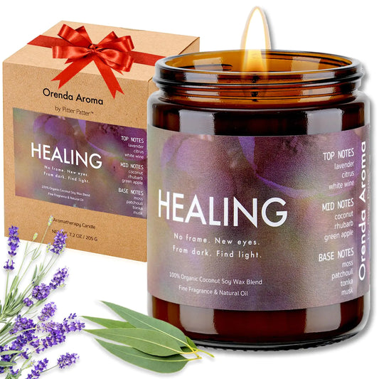 Pitter Patter Duftkerze im Glas mit Lavendel- und Eukalyptusduft, Bio-Sojawachs und haustiersicher, ungiftig, sauber und 50 Stunden lange Brenndauer, natürliches ätherisches Öl für Aromatherapie, Entspannung, 204 ml, Heilung