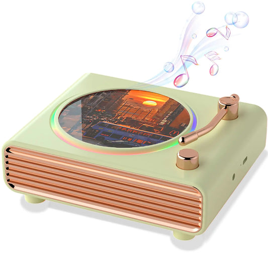 Retro-Bluetooth-Lautsprecher, kabellose Lautsprecher mit Bluetooth, Plattenspieler, tragbarer Vinyl-Plattenspieler für den Schreibtisch, Vintage-Plattenspieler-Design und Beleuchtung, Musikdekor, Geschenke für Freunde (grün)