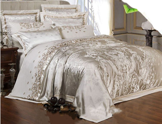 Europäisches Luxus-Bettwäscheset aus Leinen und Baumwolle im Eisseiden-Jacquard-Stil
