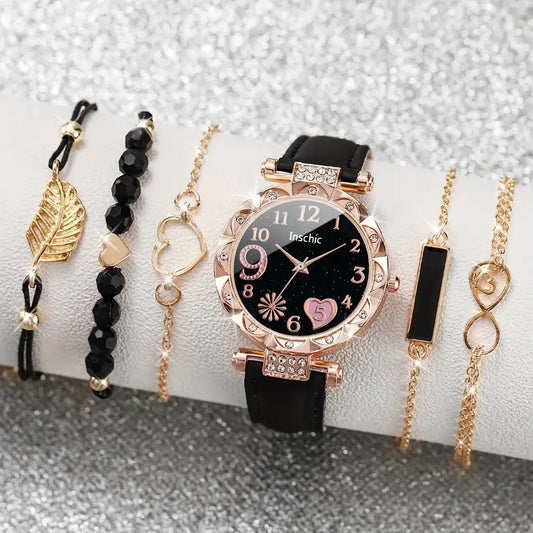 Reloj de cuarzo con correa y esfera de diamantes para mujer, pulsera de cuentas.