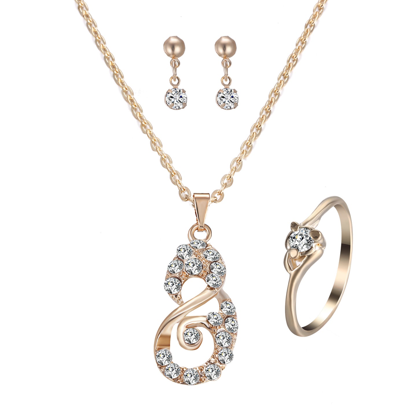 Conjunto de joyas con colgante de corazón y diamantes de imitación