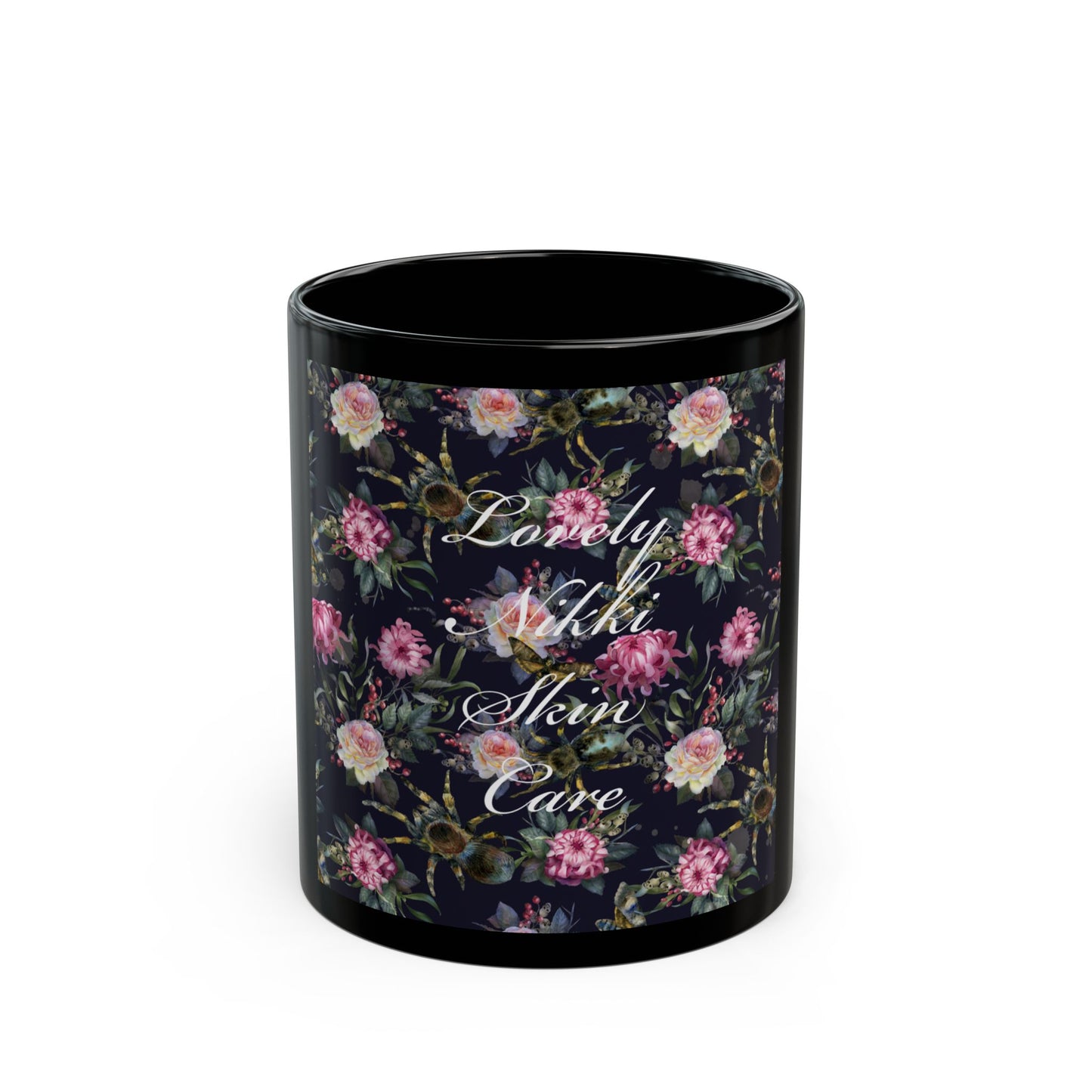 Floral Design Black Mug - "Lonely Nikki Skin Care" - Perfect Gift for Beauty Lovers