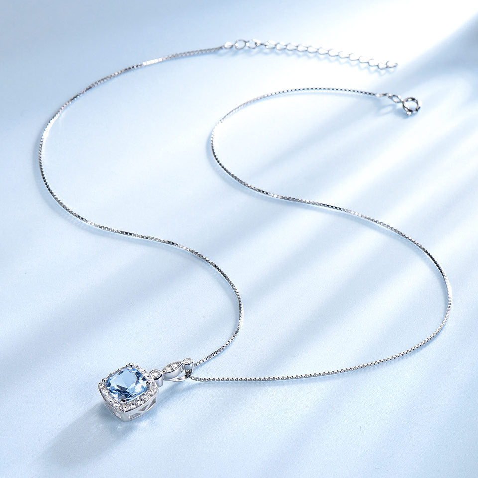 Collar de plata de ley 925 con topacio azul cielo, conjunto de cuatro piezas
