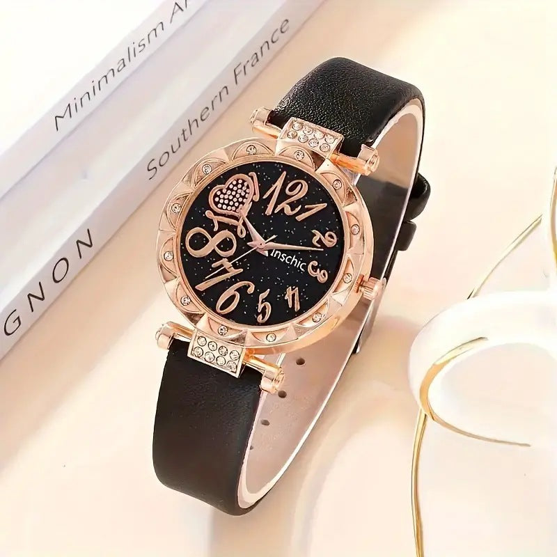 Damen Diamant Zifferblatt Gürtel Quarzuhr Perlen Armband Anzug