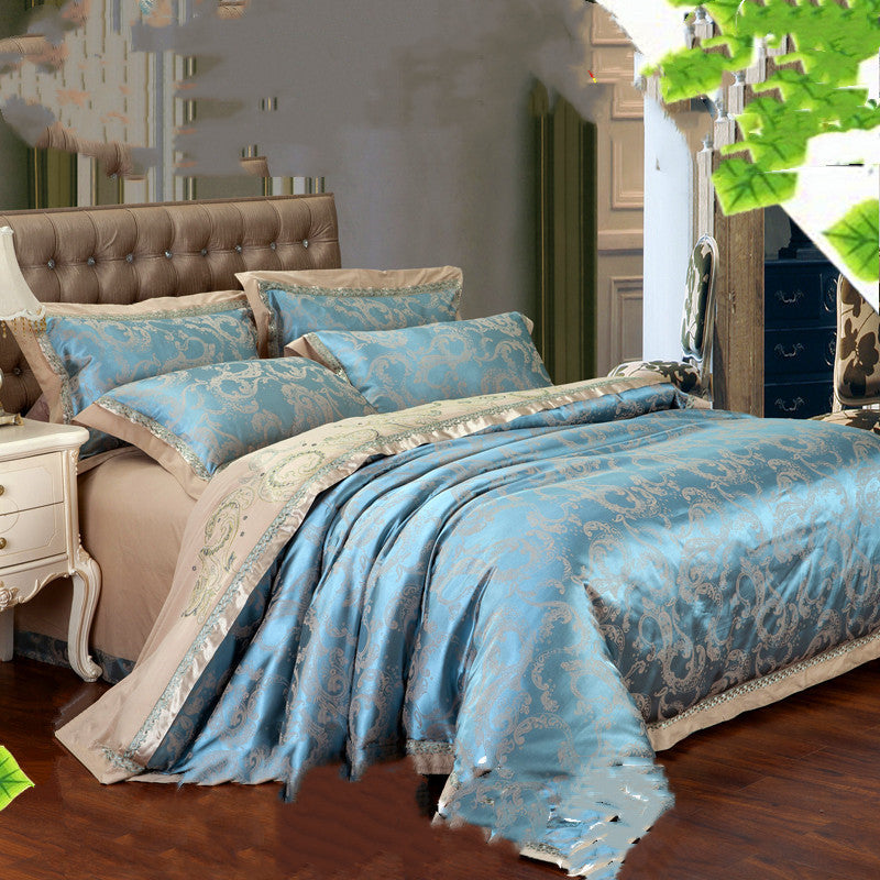 Juego de cama de lino y algodón de alta gama de lujo europeo en jacquard de seda helada