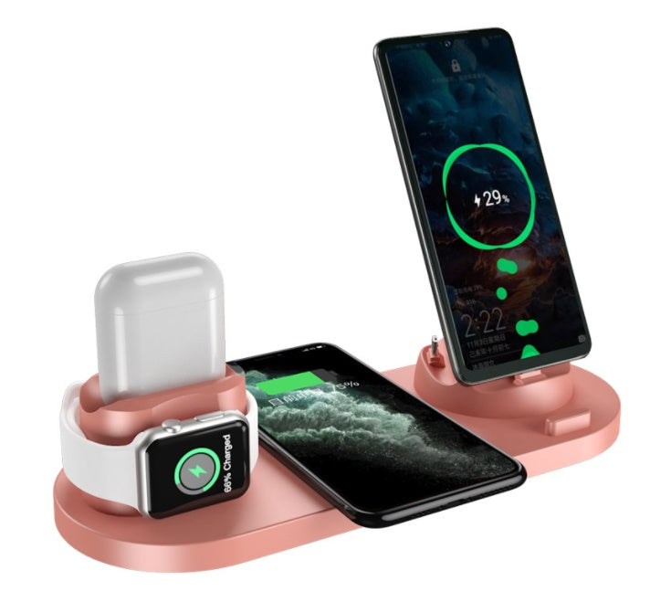 Drahtloses Ladegerät für iPhone, Schnellladegerät für Telefon, Schnellladepad für Telefonuhr, 6-in-1-Ladestation