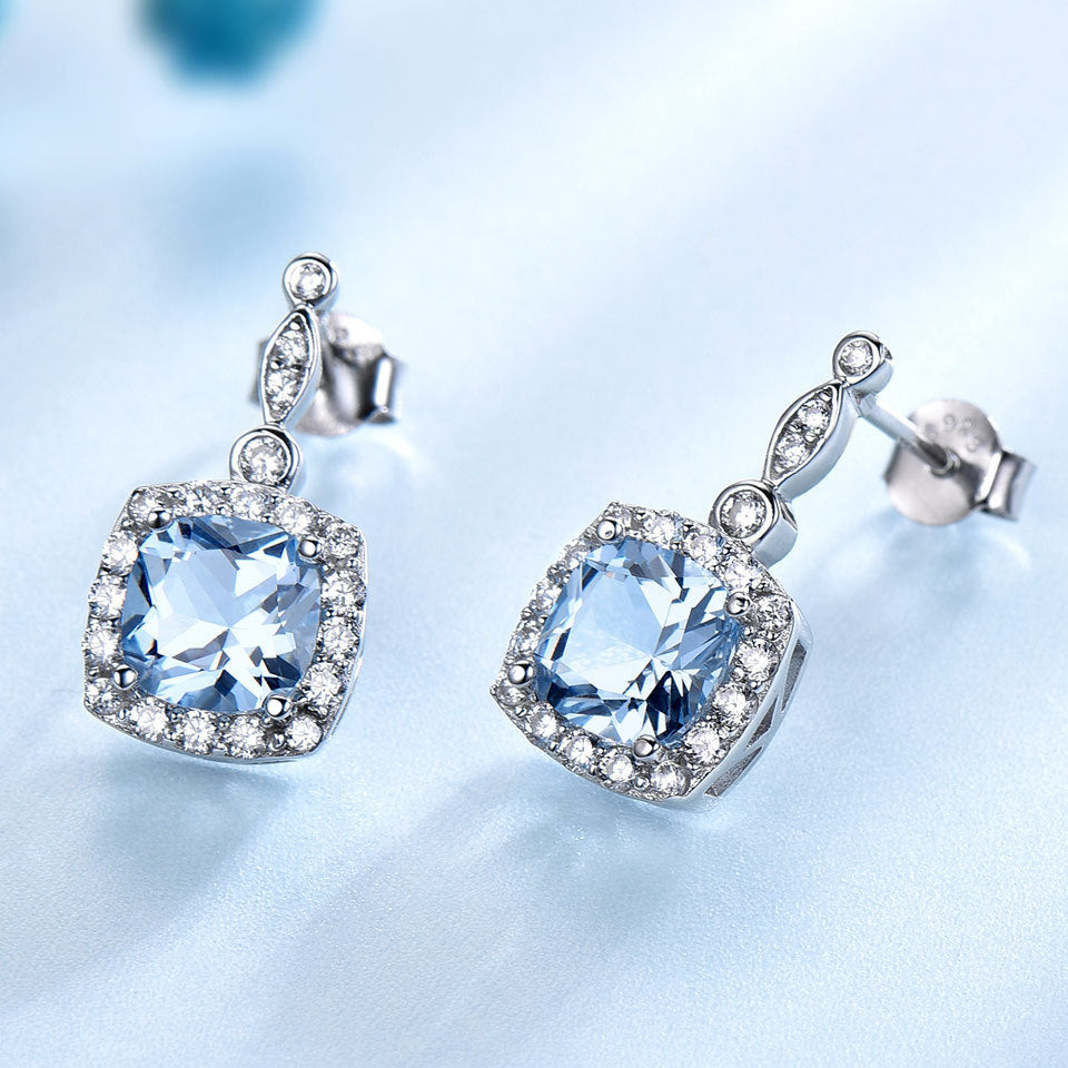 Collar de plata de ley 925 con topacio azul cielo, conjunto de cuatro piezas