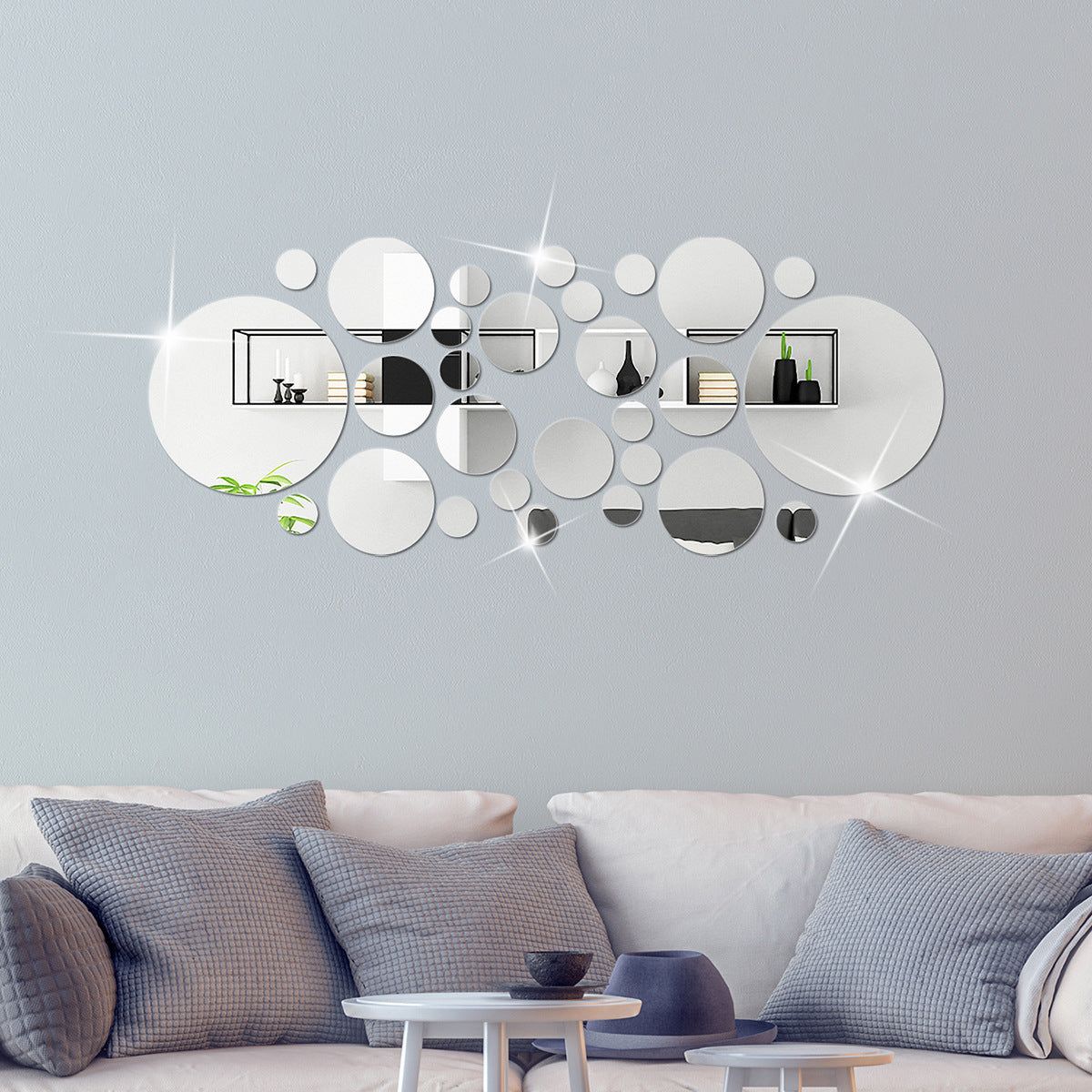 Pegatina de espejo con círculos grandes y pequeños, decoración de pared acrílica estéreo 3D