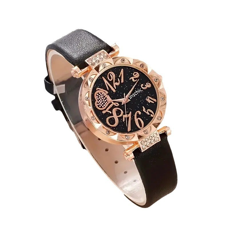 Damen Diamant Zifferblatt Gürtel Quarzuhr Perlen Armband Anzug