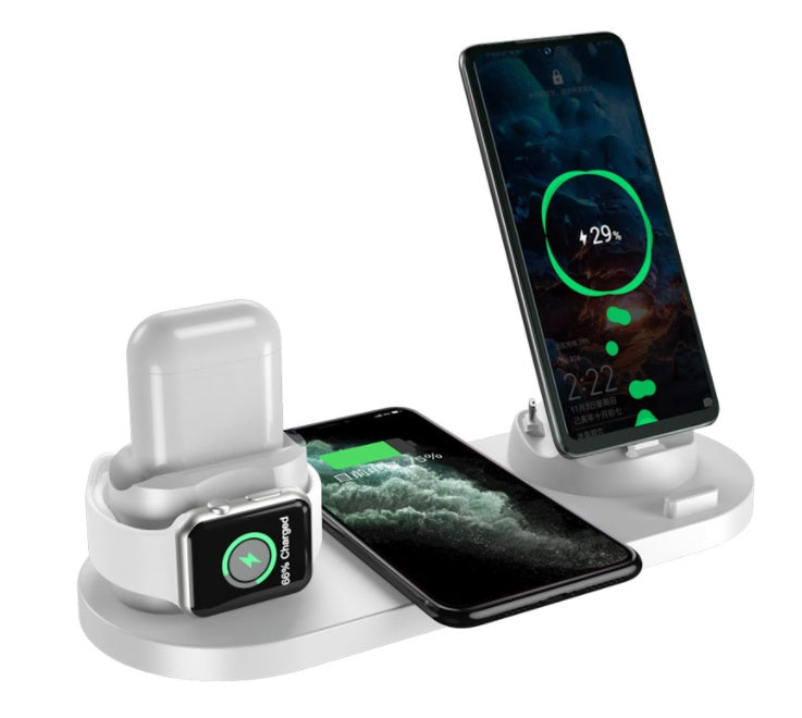 Drahtloses Ladegerät für iPhone, Schnellladegerät für Telefon, Schnellladepad für Telefonuhr, 6-in-1-Ladestation