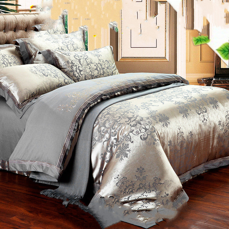Juego de cama de lino y algodón de alta gama de lujo europeo en jacquard de seda helada