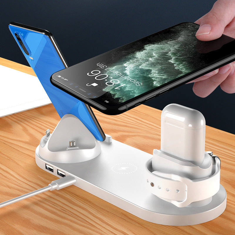Drahtloses Ladegerät für iPhone, Schnellladegerät für Telefon, Schnellladepad für Telefonuhr, 6-in-1-Ladestation