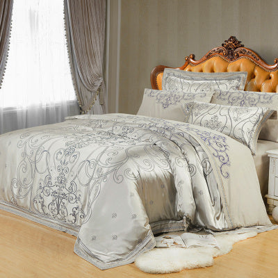 Juego de cama de lino y algodón de alta gama de lujo europeo en jacquard de seda helada
