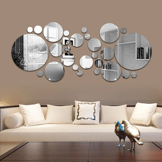 Pegatina de espejo con círculos grandes y pequeños, decoración de pared acrílica estéreo 3D