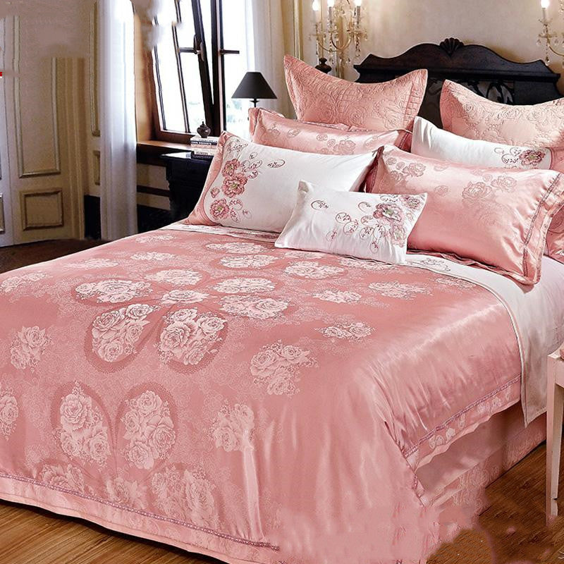 Juego de cama de lino y algodón de alta gama de lujo europeo en jacquard de seda helada