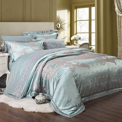 Juego de cama de lino y algodón de alta gama de lujo europeo en jacquard de seda helada