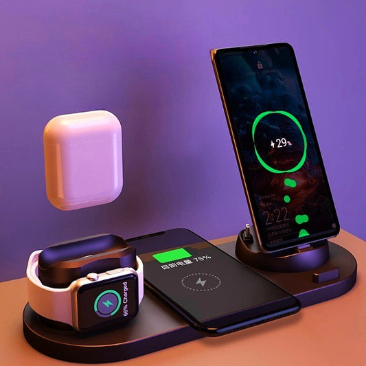 Cargador inalámbrico para iPhone, cargador rápido para teléfono, almohadilla de carga rápida para teléfono, reloj, estación de carga 6 en 1
